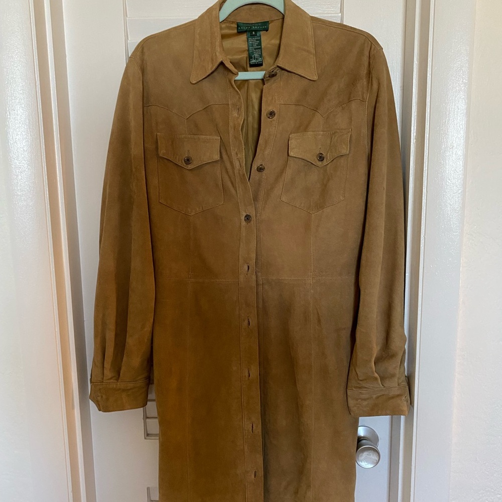 Tan real suede leather Ralph Lauren authentic designer dress